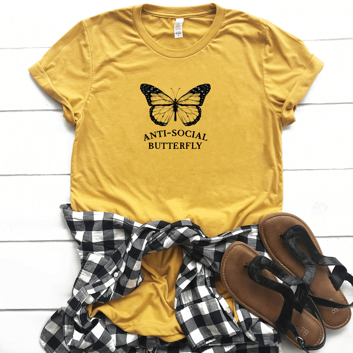 Anti-Social Butterfly - BELLA+CANVAS Tee Yellow Gold / M